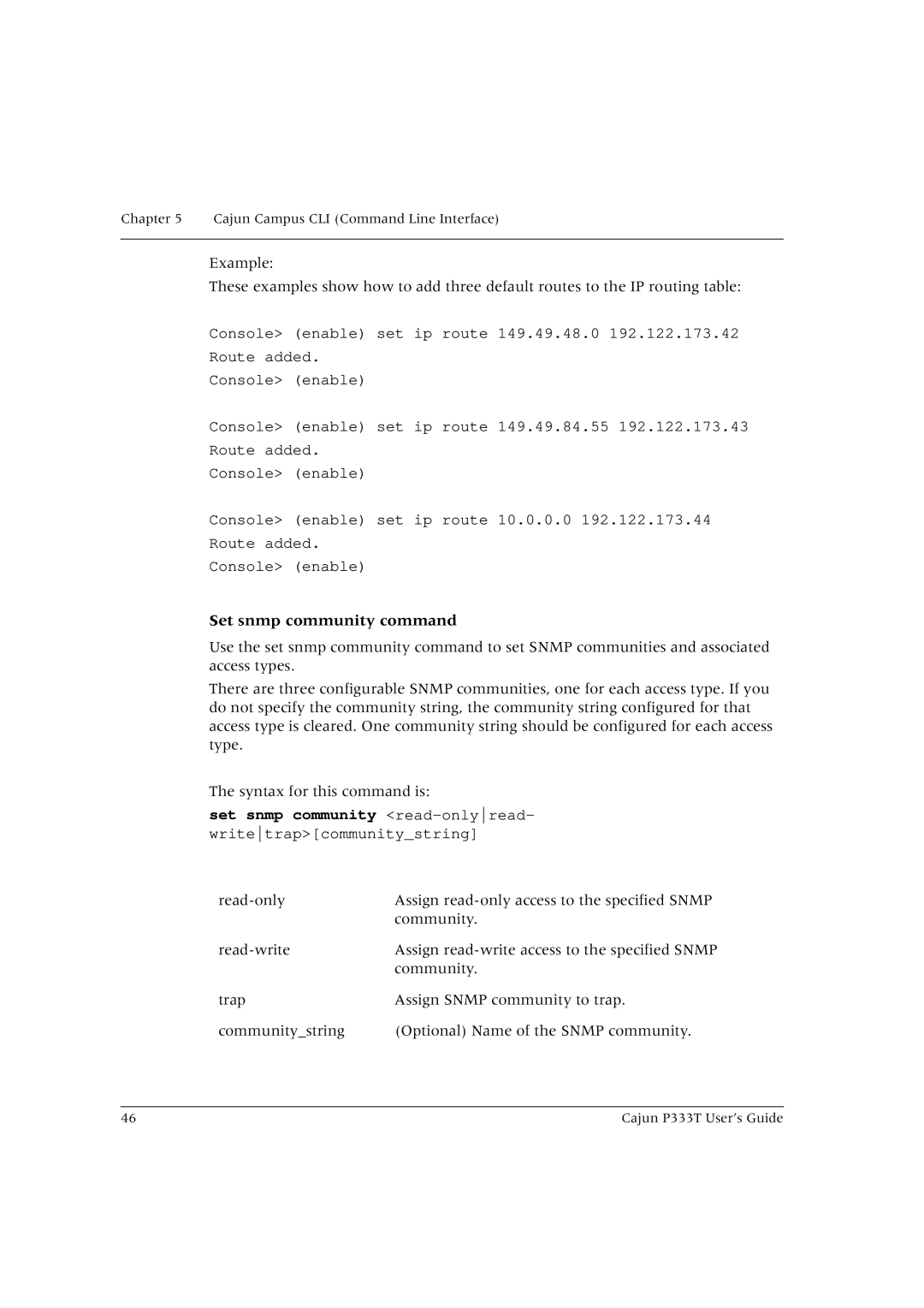 Lucent Technologies P333T manual Set snmp community command, Set snmp community read-onlyread 