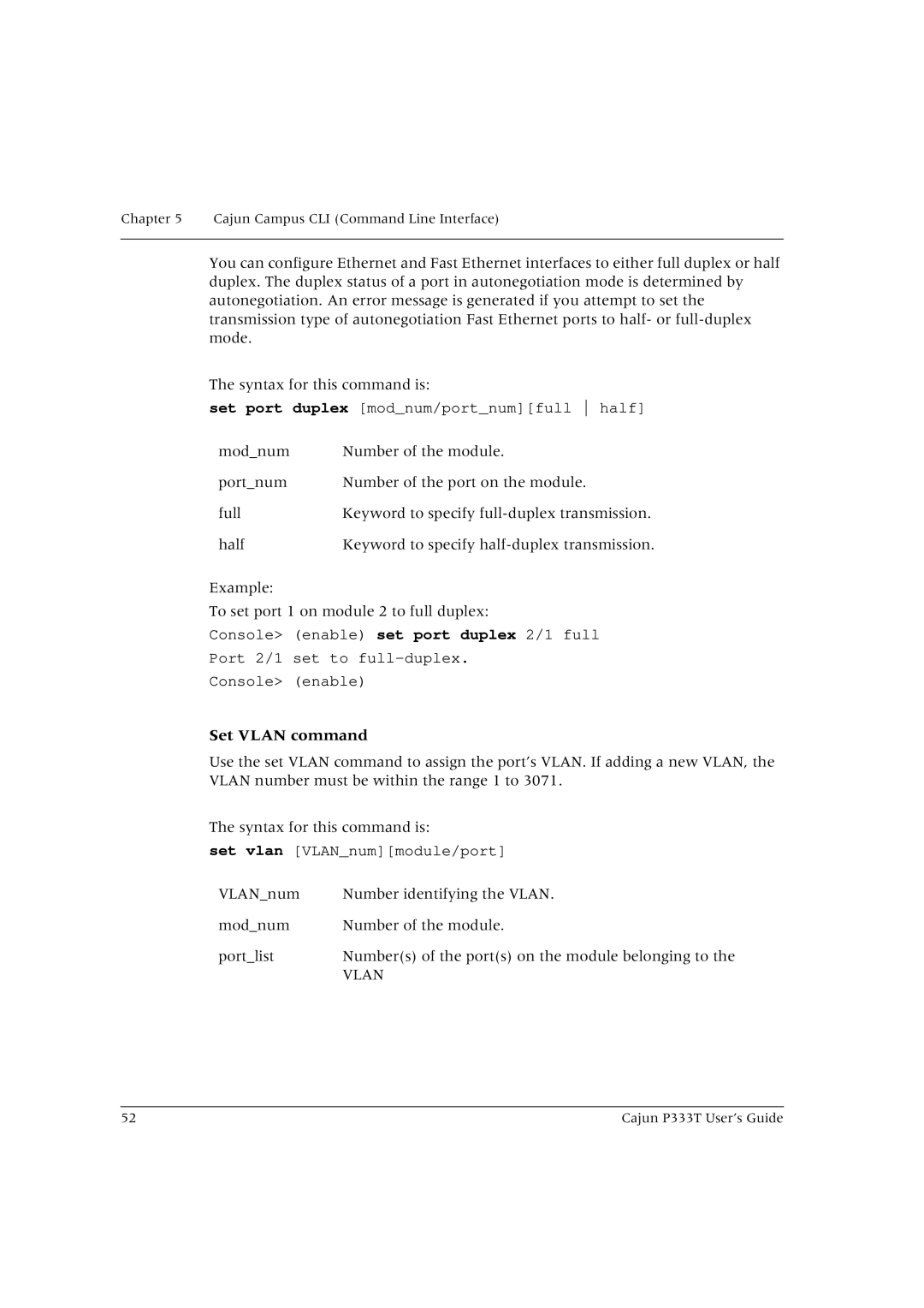 Lucent Technologies P333T manual Set Vlan command 