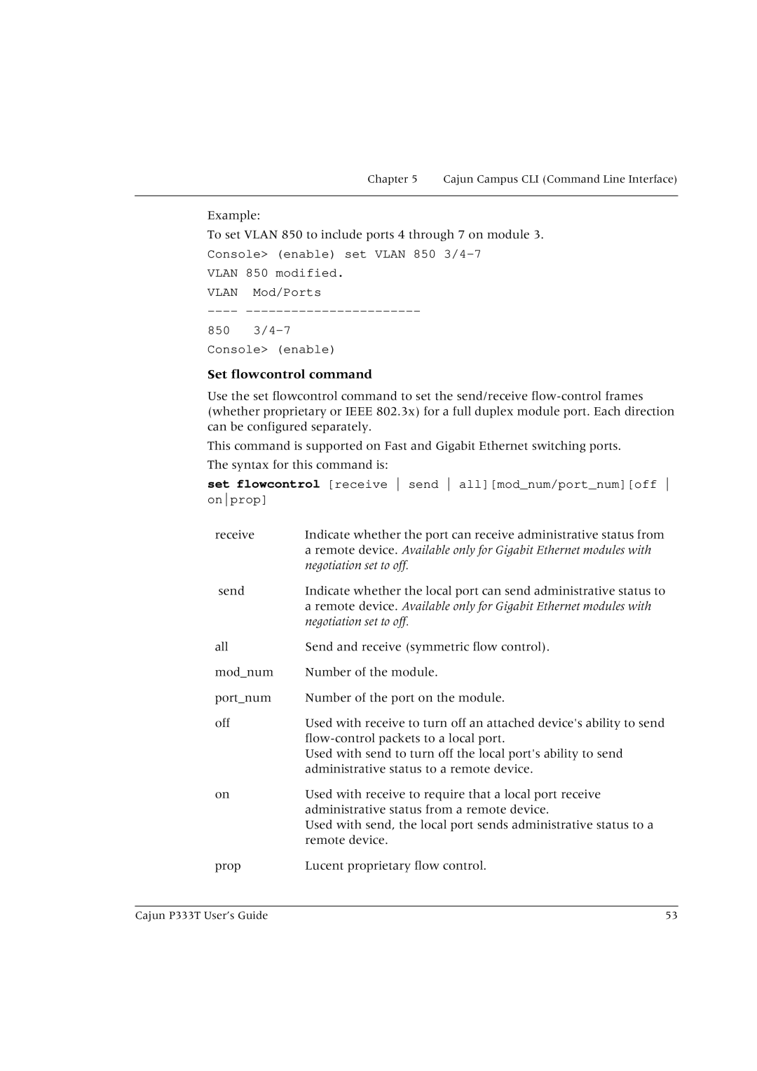 Lucent Technologies P333T manual Set flowcontrol command 