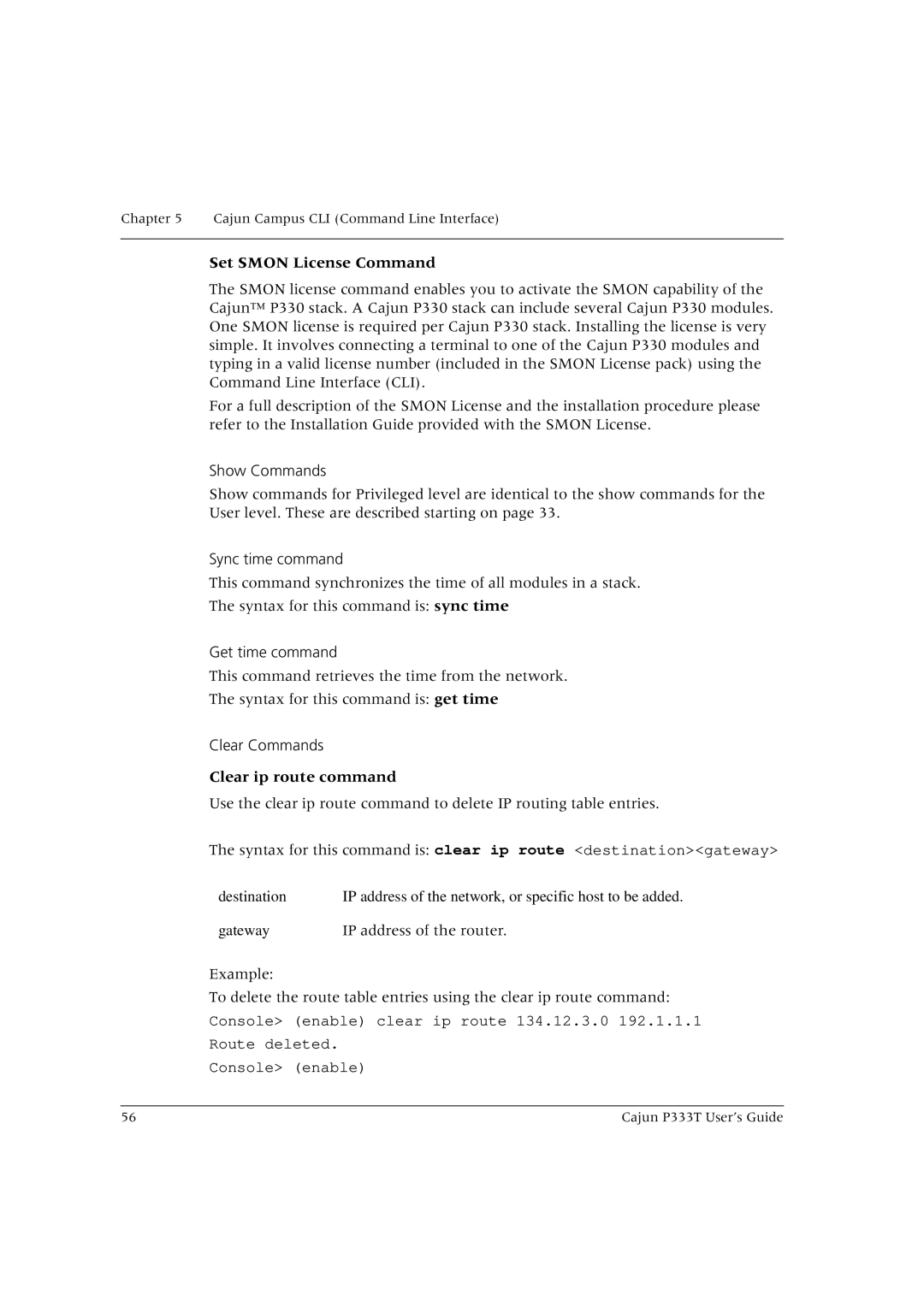 Lucent Technologies P333T manual Set Smon License Command, Sync time command, Get time command, Clear Commands 