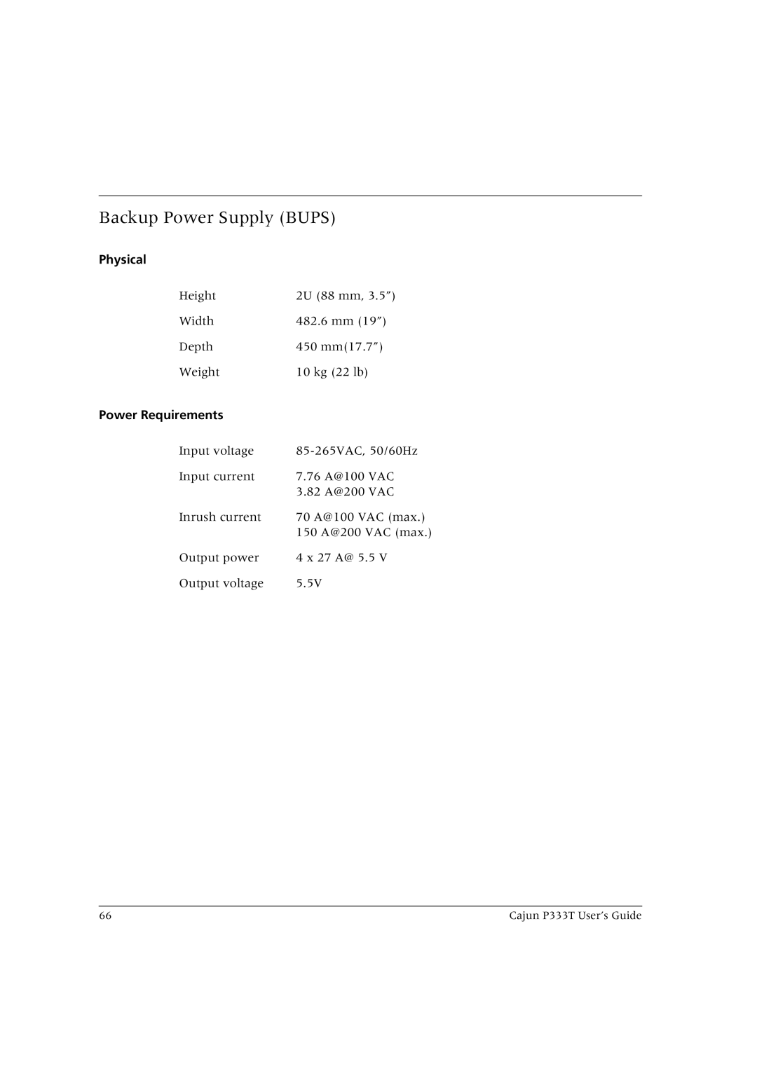 Lucent Technologies P333T manual Backup Power Supply Bups, Power Requirements 