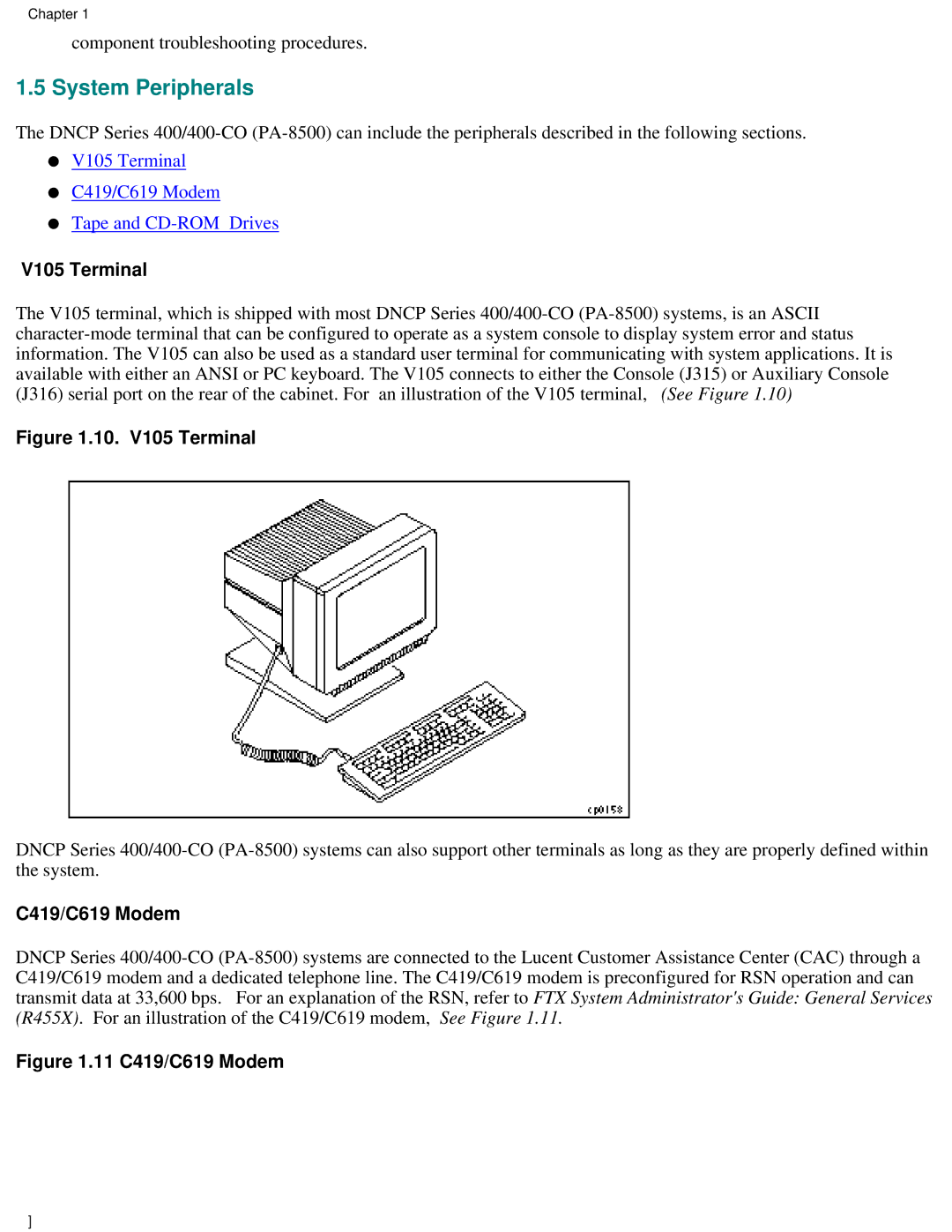 Lucent Technologies PA-8500 manual V105 Terminal, C419/C619 Modem 