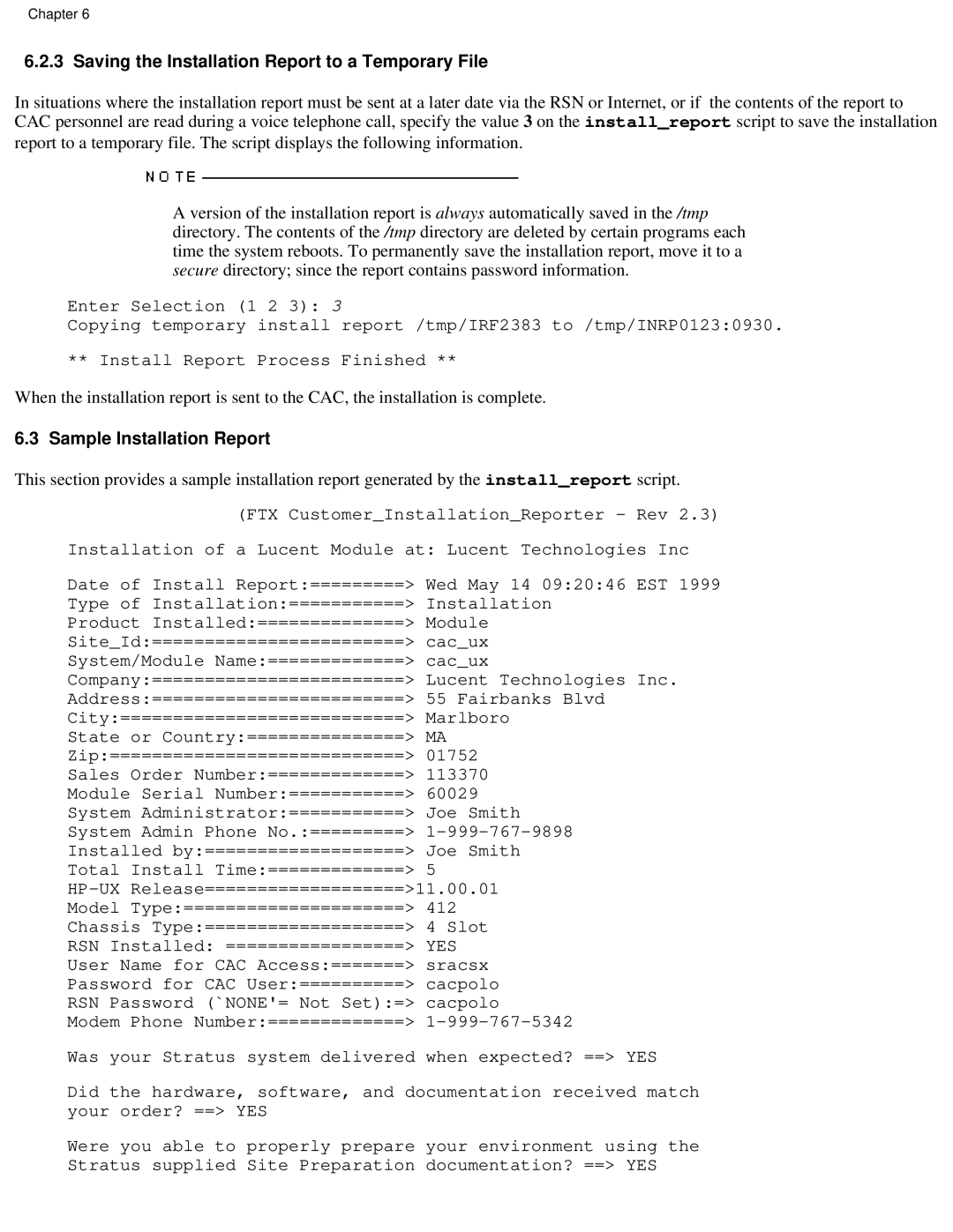 Lucent Technologies PA-8500 manual Saving the Installation Report to a Temporary File 