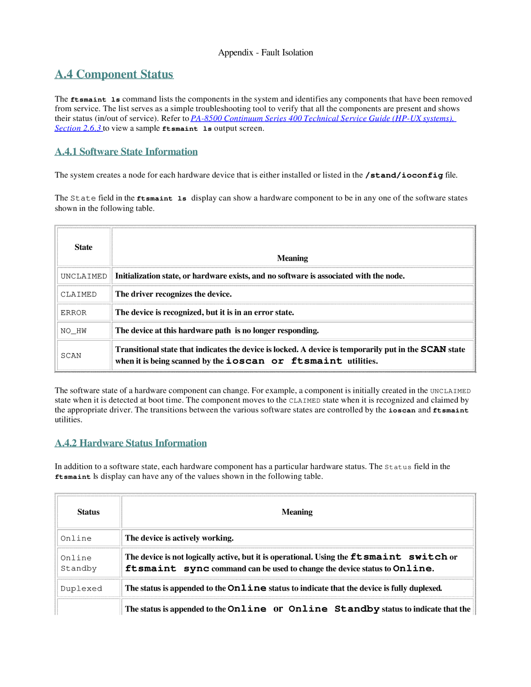 Lucent Technologies PA-8500 manual Component Status 