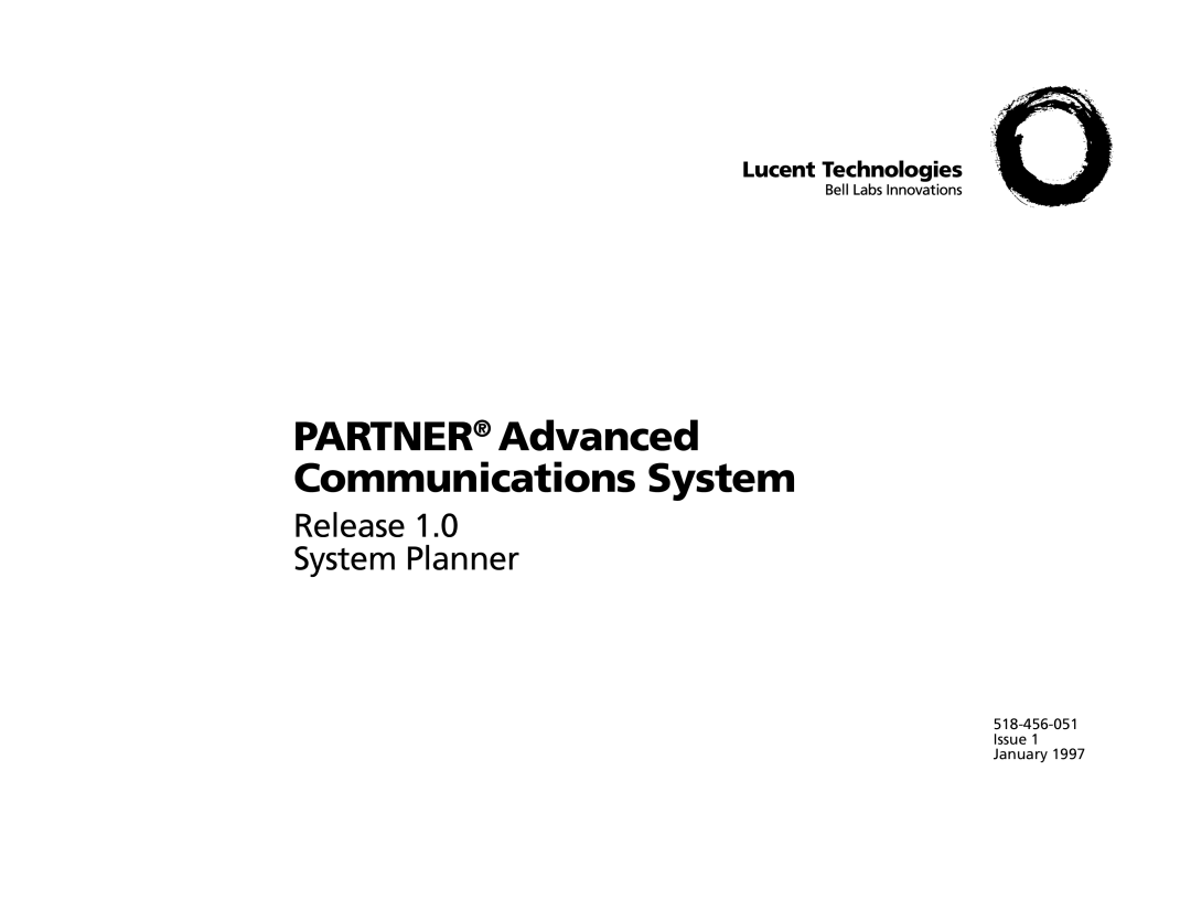 Lucent Technologies partner advanced communications system manual Partner Advanced Communications System 