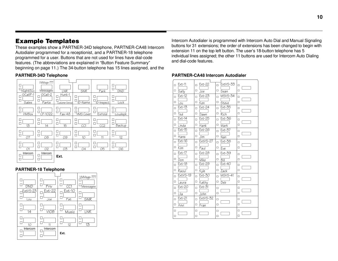 Lucent Technologies partner advanced communications system Example Templates, PARTNER-34D Telephone, PARTNER-18 Telephone 