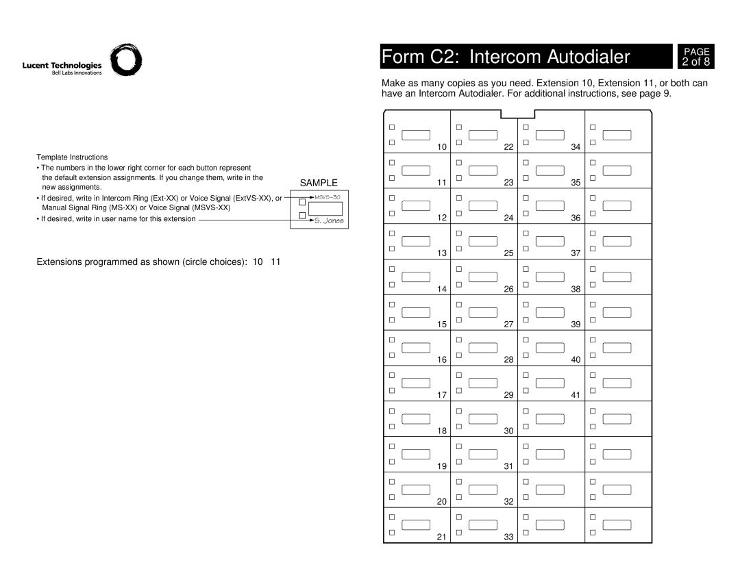 Lucent Technologies partner advanced communications system manual Form C2 Intercom Autodialer 