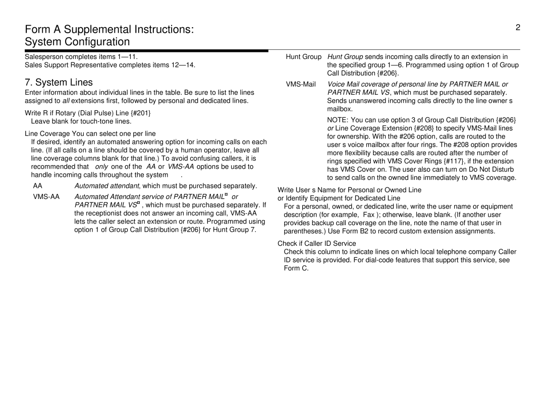 Lucent Technologies partner advanced communications system manual Form a Supplemental Instructions System Configuration 