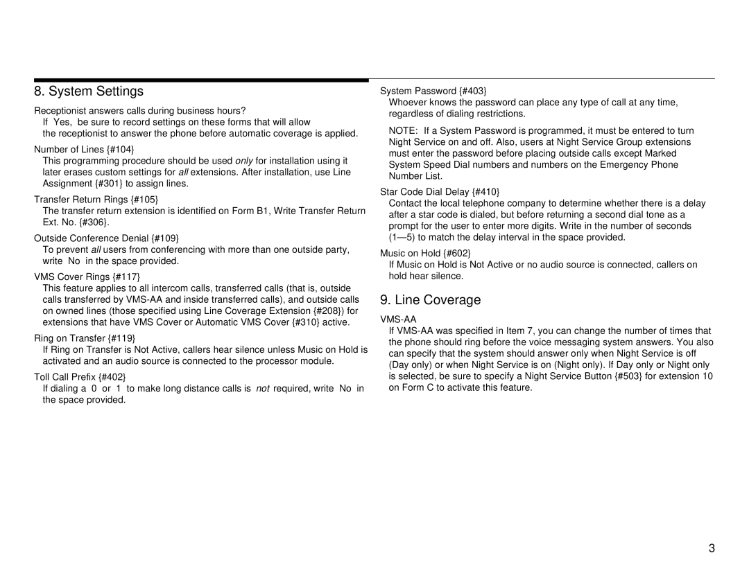 Lucent Technologies partner advanced communications system manual System Settings, Line Coverage 