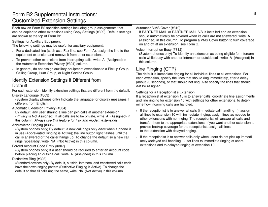 Lucent Technologies partner advanced communications system manual Identify Extension Settings if Different from Default 