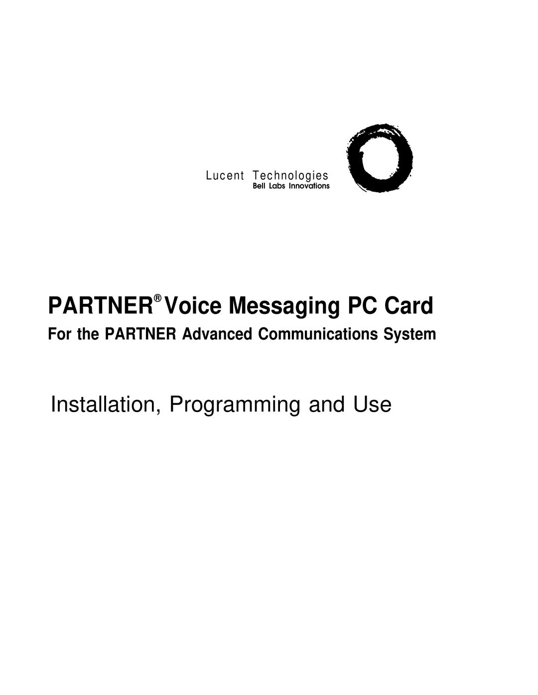 Lucent Technologies partner voice messaging card manual Partner Voice Messaging PC Card 