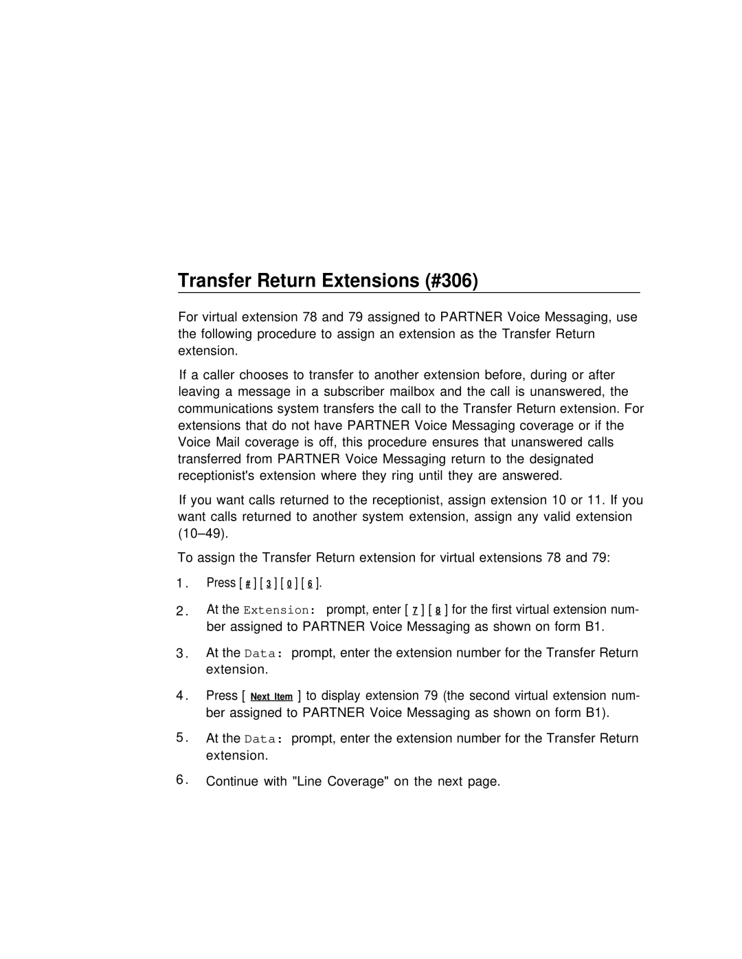 Lucent Technologies partner voice messaging card manual Transfer Return Extensions #306 