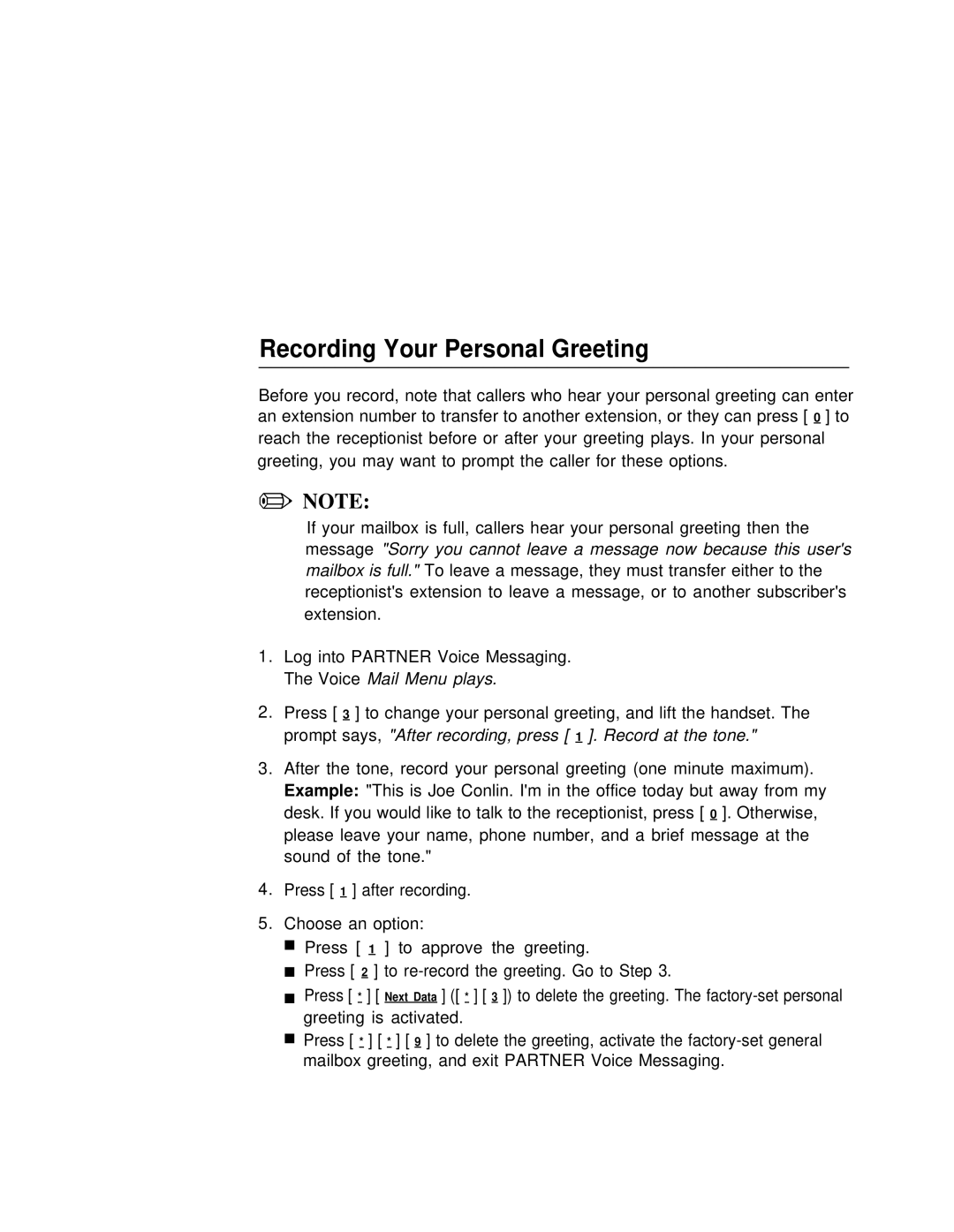 Lucent Technologies partner voice messaging card manual Recording Your Personal Greeting 