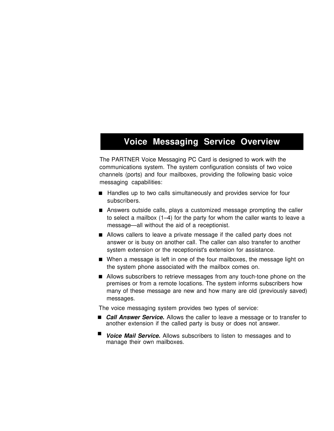 Lucent Technologies partner voice messaging card manual Voice Messaging Service Overview 