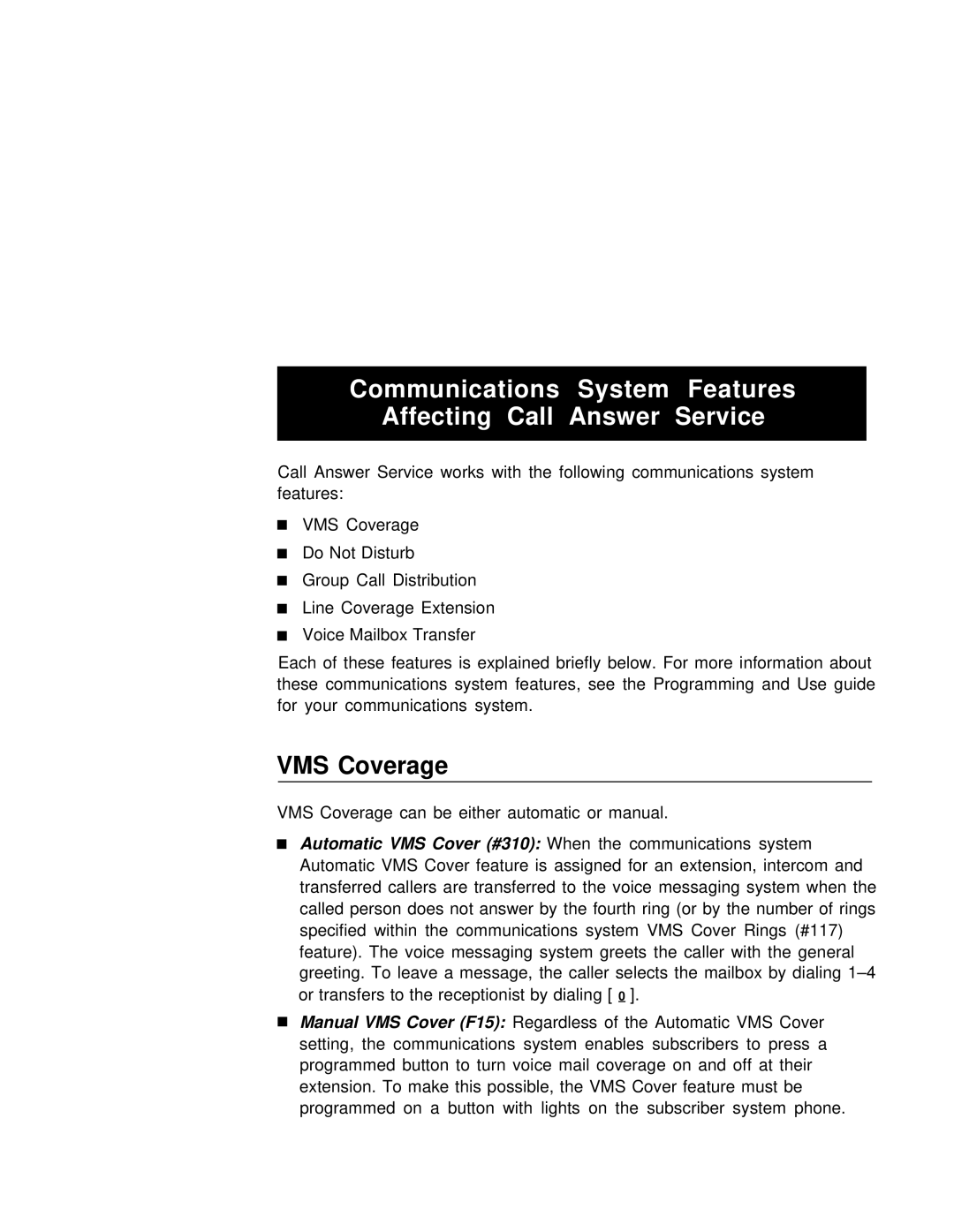 Lucent Technologies partner voice messaging card manual Communications System Features Affecting Call Answer Service 