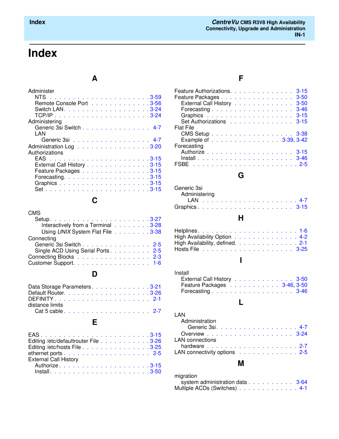 Lucent Technologies Release 3 Version 8 manual Index 