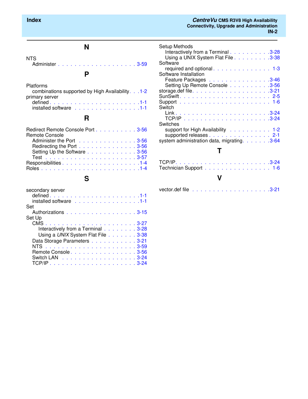 Lucent Technologies Release 3 Version 8 manual IN-2 