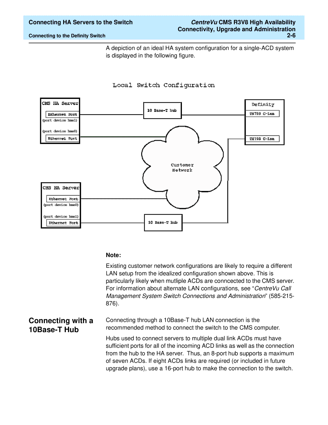 Lucent Technologies Release 3 Version 8 manual Connecting with a 10Base-T Hub 