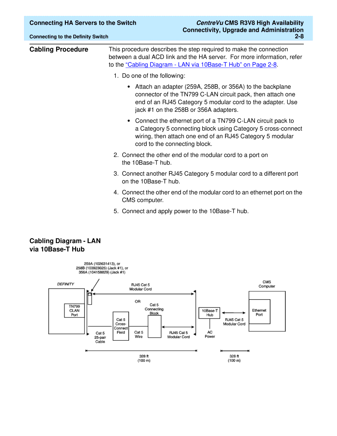 Lucent Technologies Release 3 Version 8 manual Cabling Diagram LAN via 10Base-T Hub 