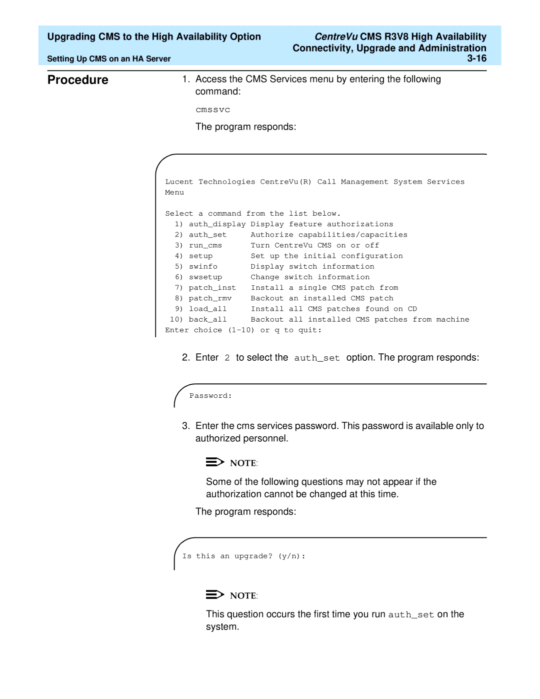 Lucent Technologies Release 3 Version 8 manual Procedure, Program responds 