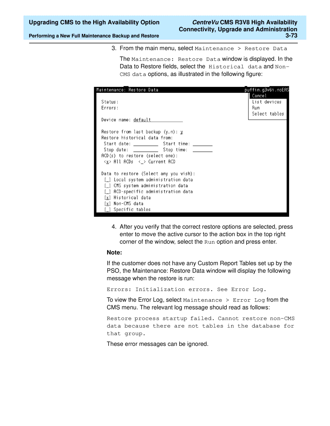 Lucent Technologies Release 3 Version 8 manual These error messages can be ignored 