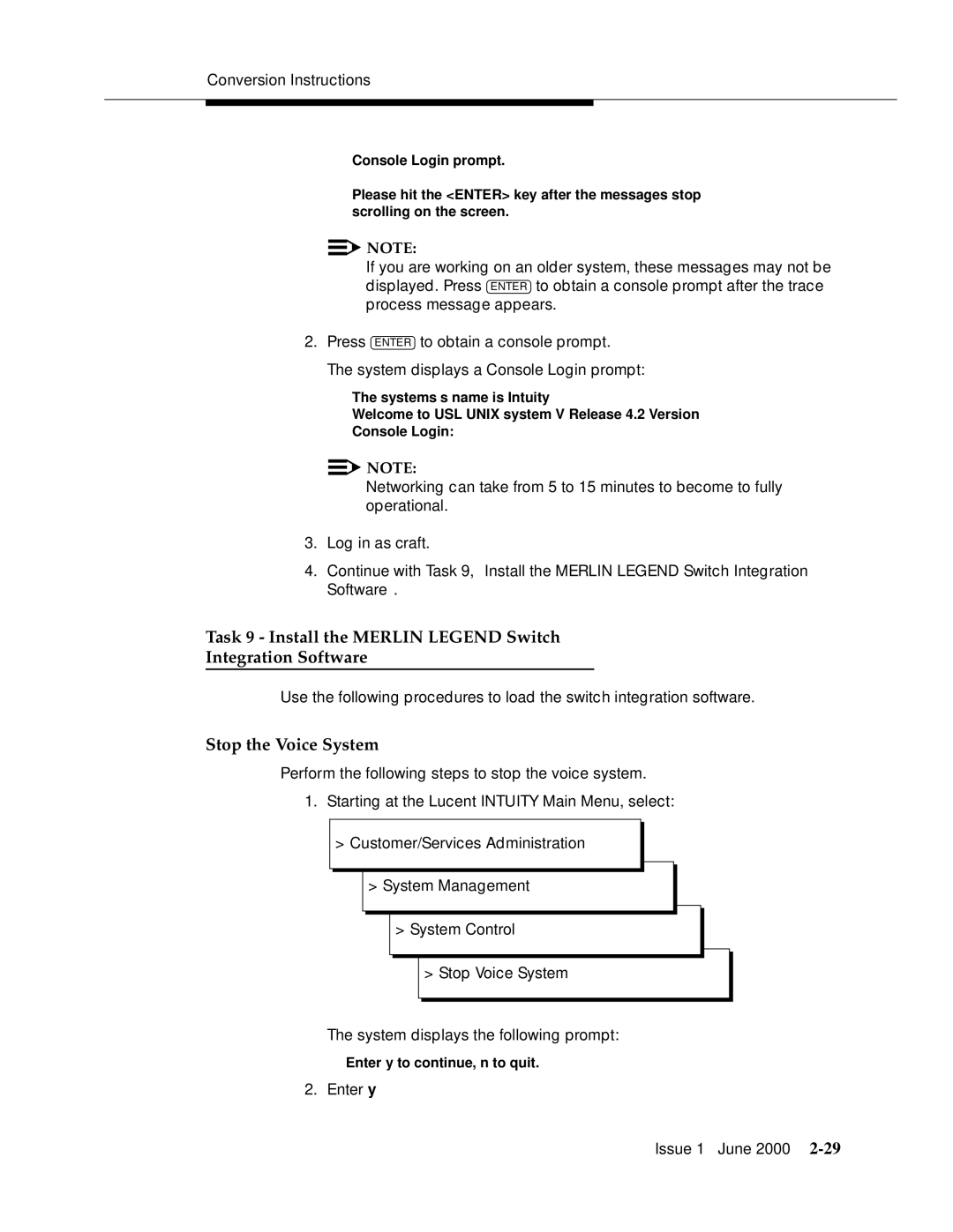 Lucent Technologies Release 3 manual Task 9 Install the Merlin Legend Switch Integration Software, Stop the Voice System 