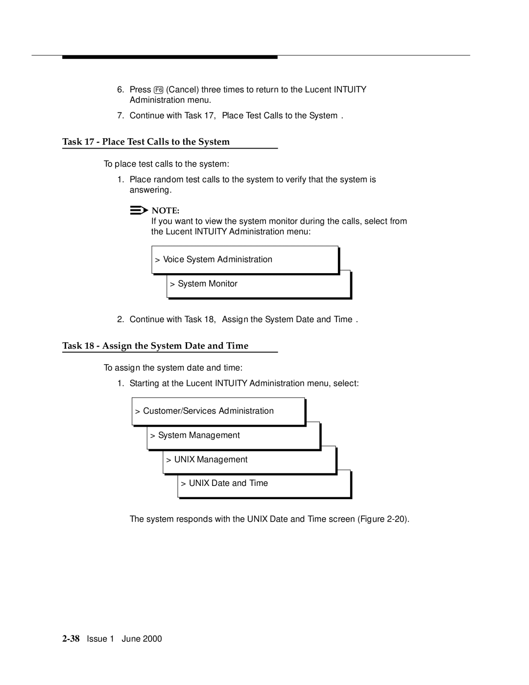 Lucent Technologies Release 3 manual Task 17 Place Test Calls to the System, Task 18 Assign the System Date and Time 