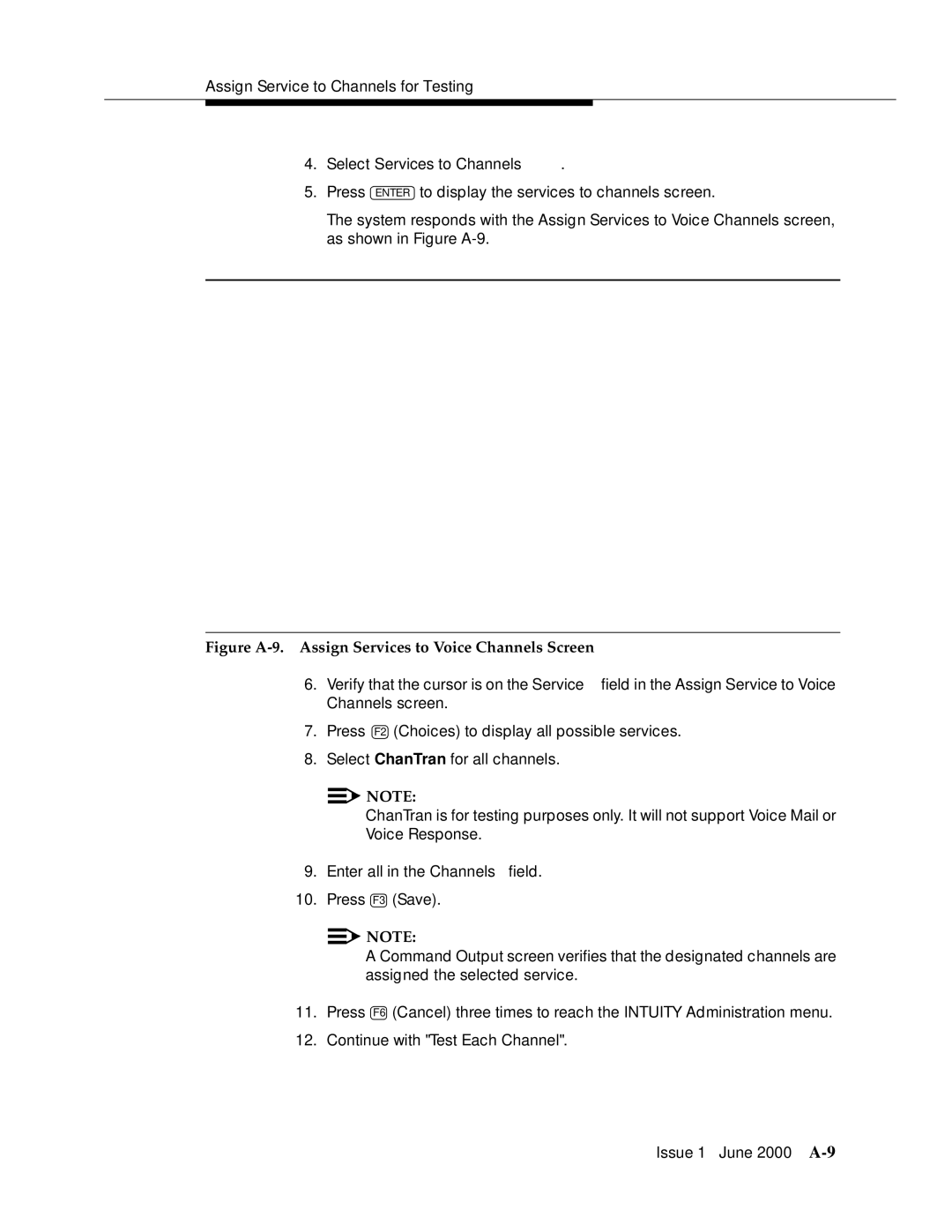 Lucent Technologies Release 3 manual Figure A-9. Assign Services to Voice Channels Screen 