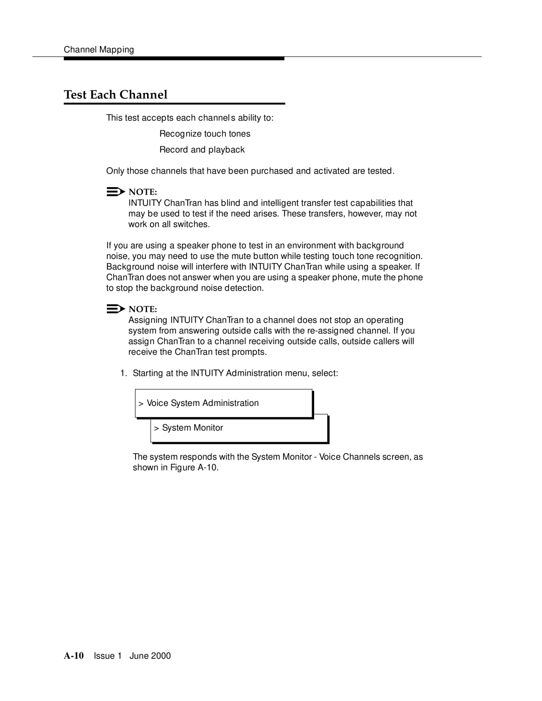 Lucent Technologies Release 3 manual Test Each Channel 