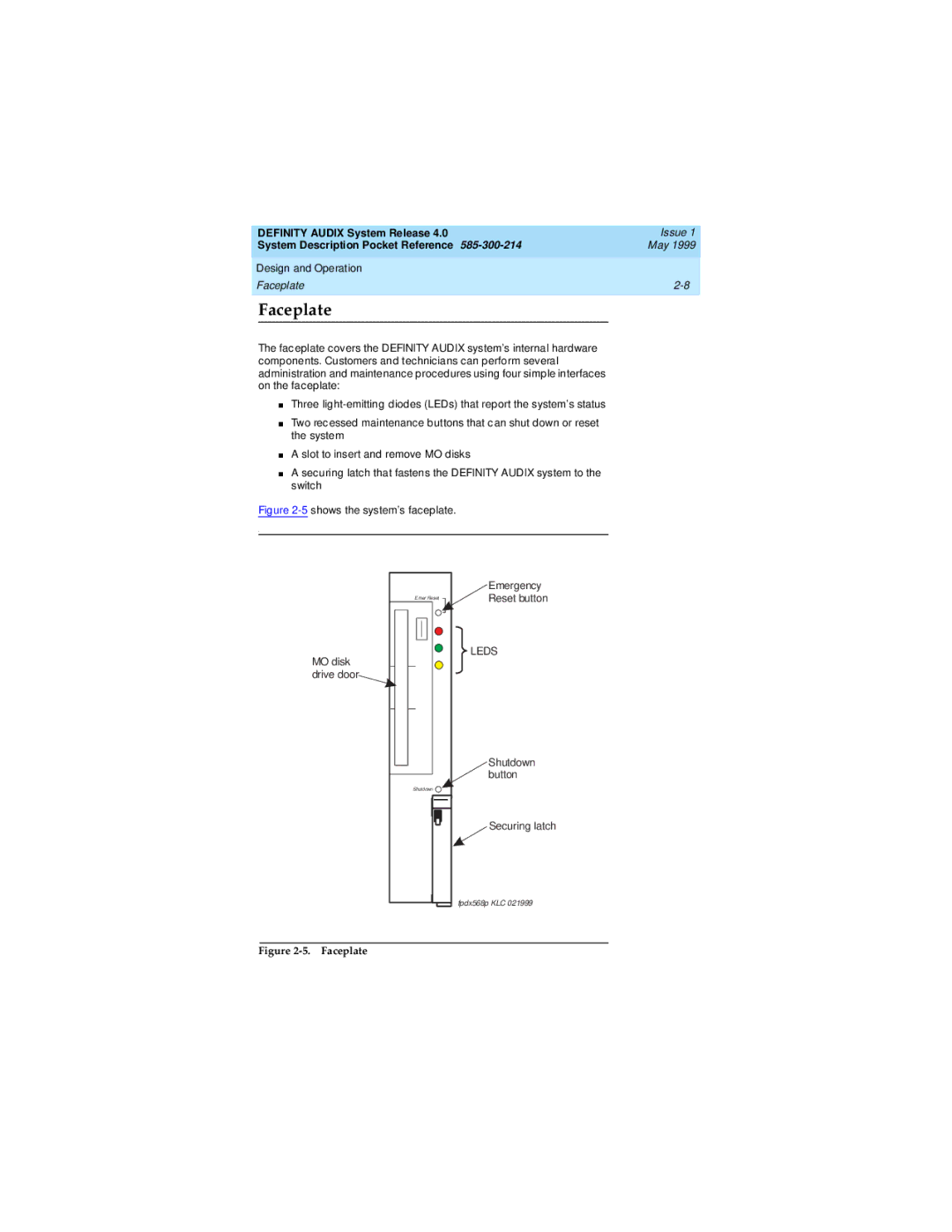 Lucent Technologies Release 4.0 manual Design and Operation Faceplate 