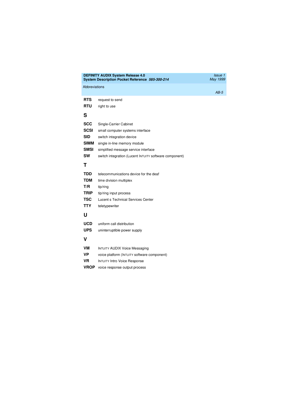 Lucent Technologies Release 4.0 manual Tty, AB-5 