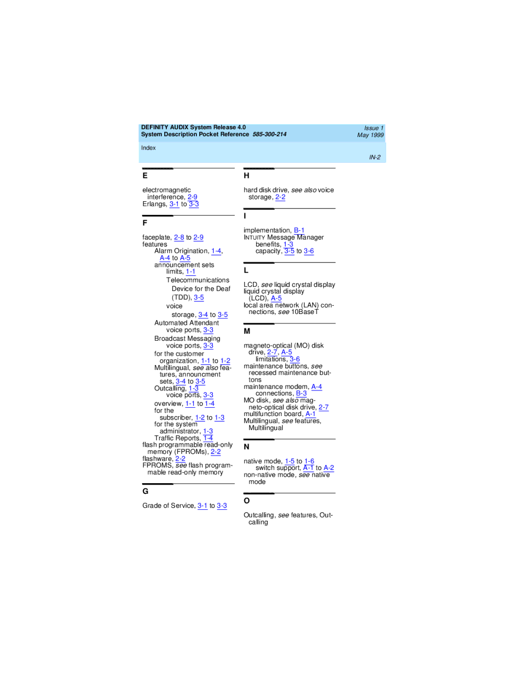 Lucent Technologies Release 4.0 manual IN-2 