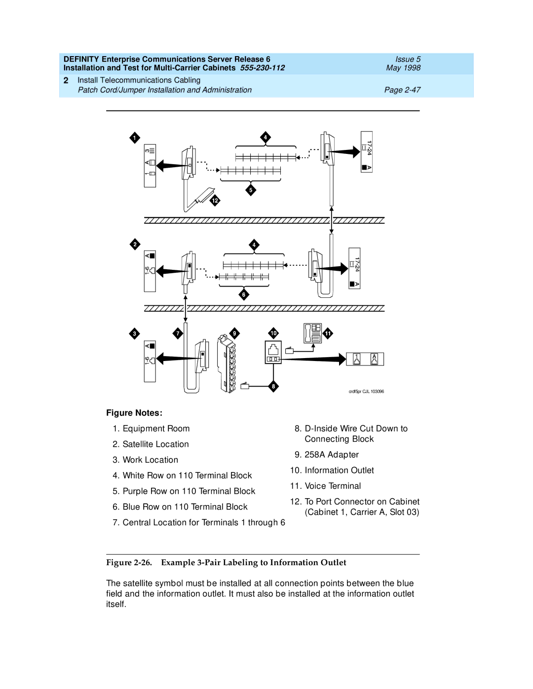 Lucent Technologies Release 6 manual Example 3-Pair Labeling to Information Outlet 