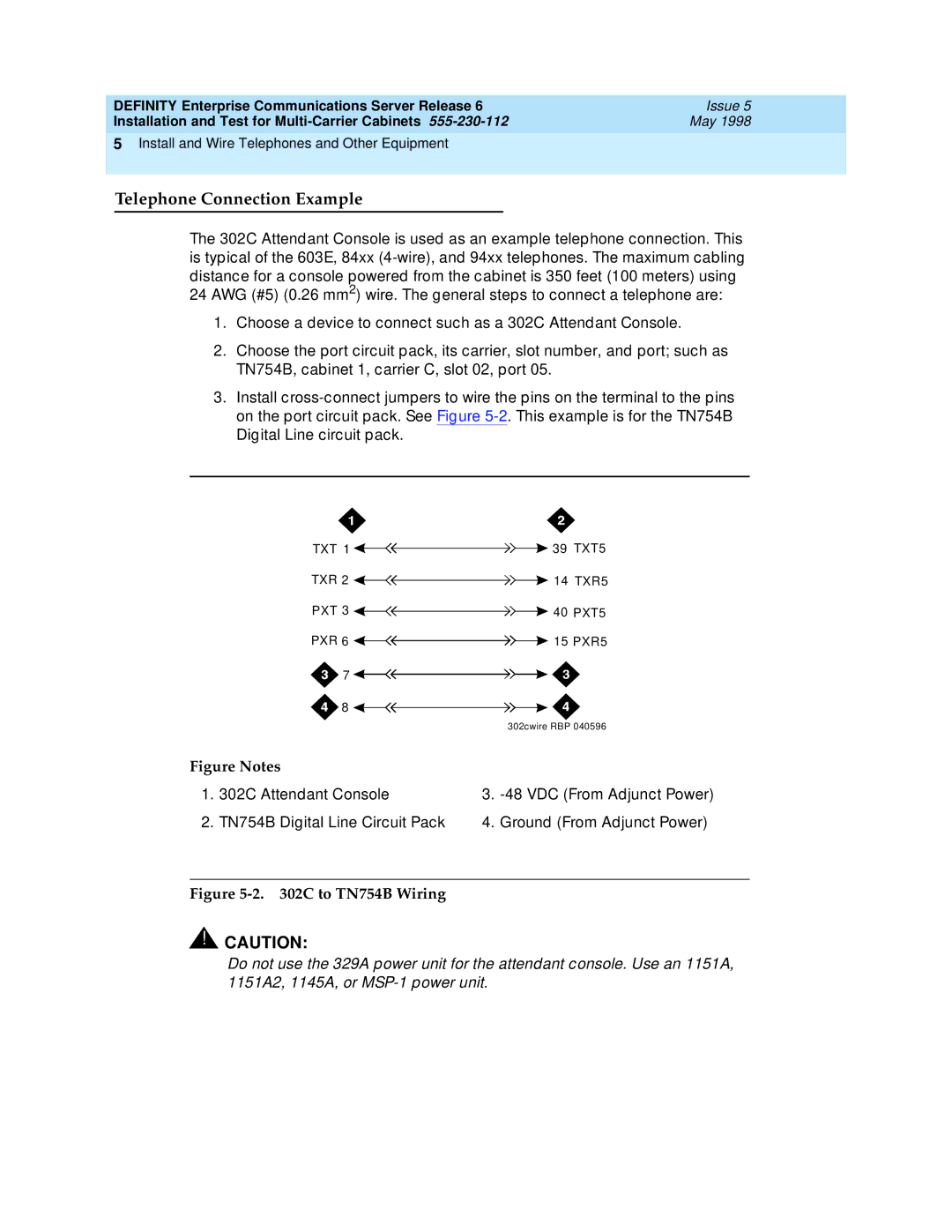 Lucent Technologies Release 6 manual Telephone Connection Example, C to TN754B Wiring 