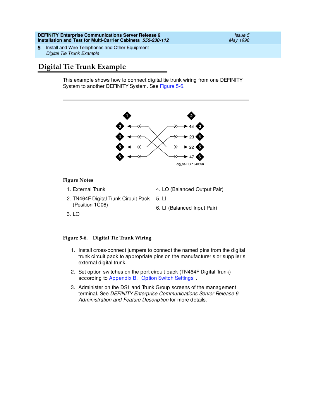 Lucent Technologies Release 6 manual Digital Tie Trunk Example, Digital Tie Trunk Wiring 