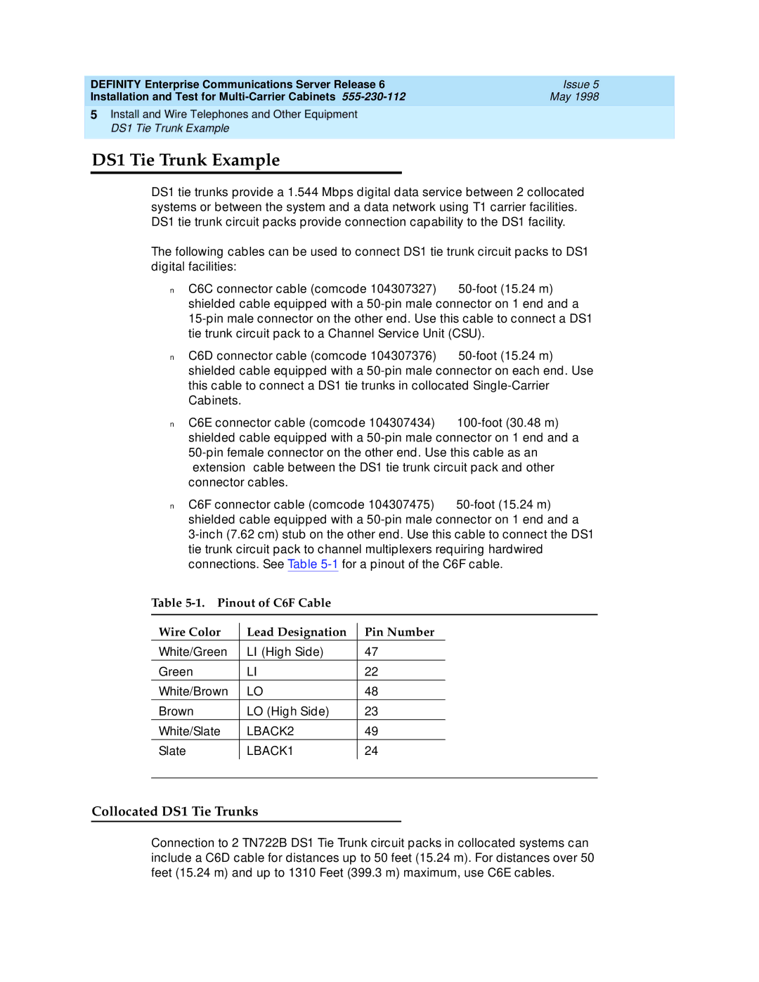 Lucent Technologies Release 6 manual DS1 Tie Trunk Example, Collocated DS1 Tie Trunks 