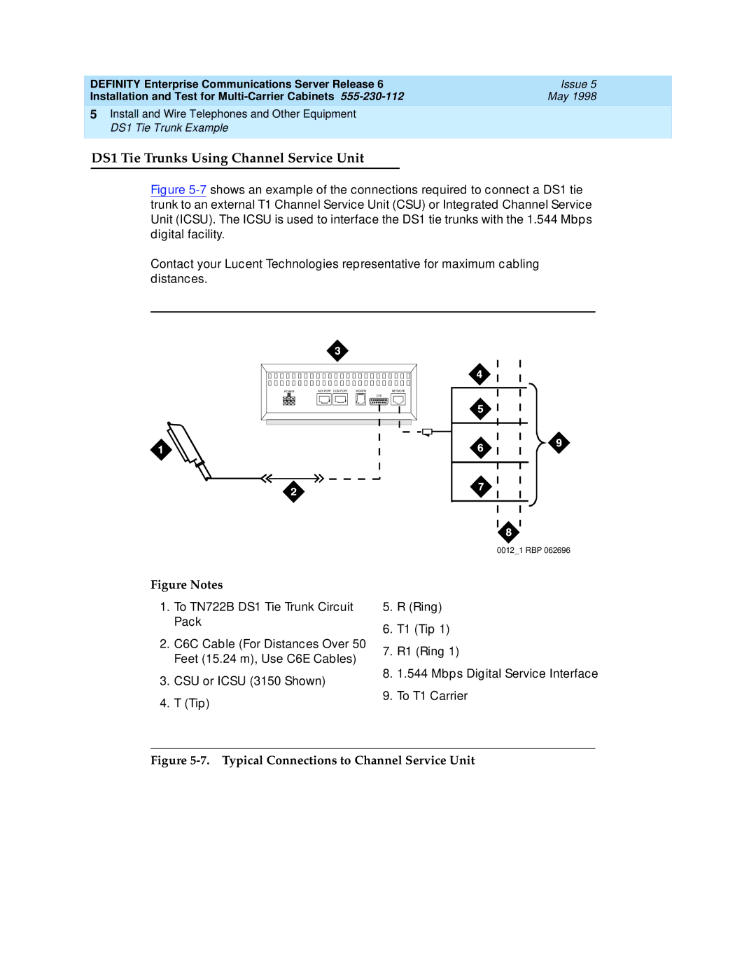 Lucent Technologies Release 6 manual DS1 Tie Trunks Using Channel Service Unit, Typical Connections to Channel Service Unit 