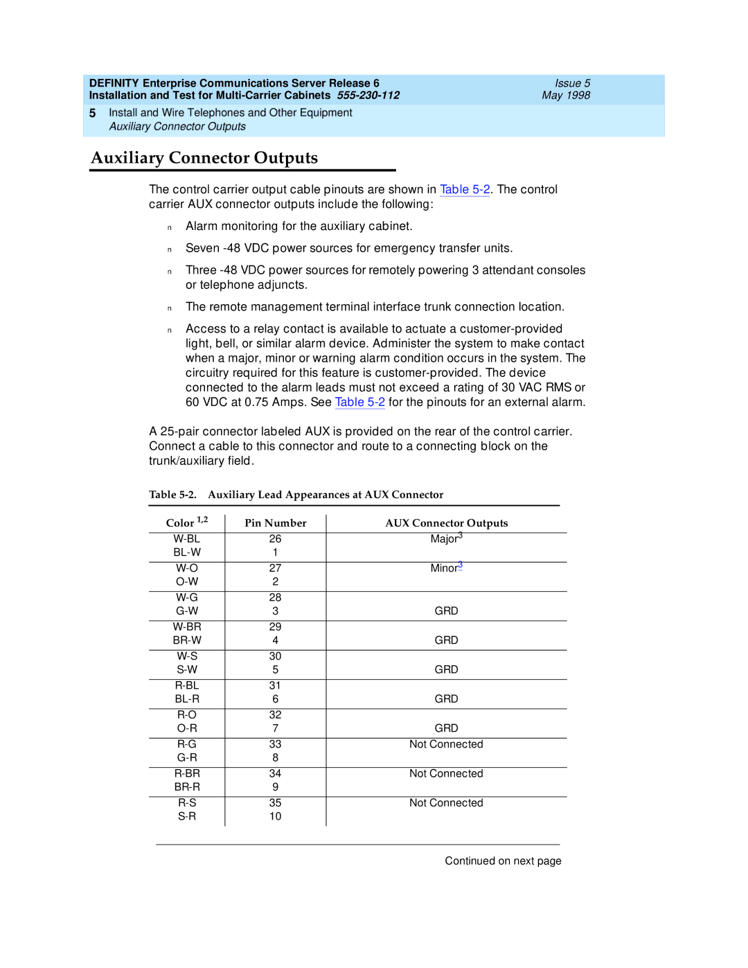 Lucent Technologies Release 6 manual Auxiliary Connector Outputs 