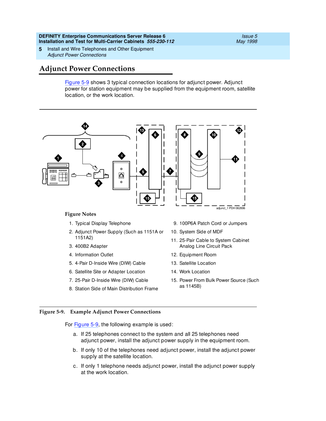 Lucent Technologies Release 6 manual Example Adjunct Power Connections 