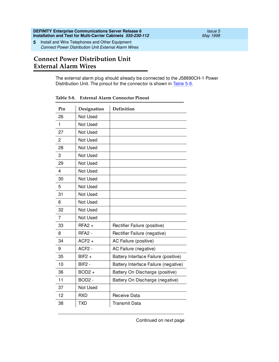 Lucent Technologies Release 6 manual Connect Power Distribution Unit External Alarm Wires 