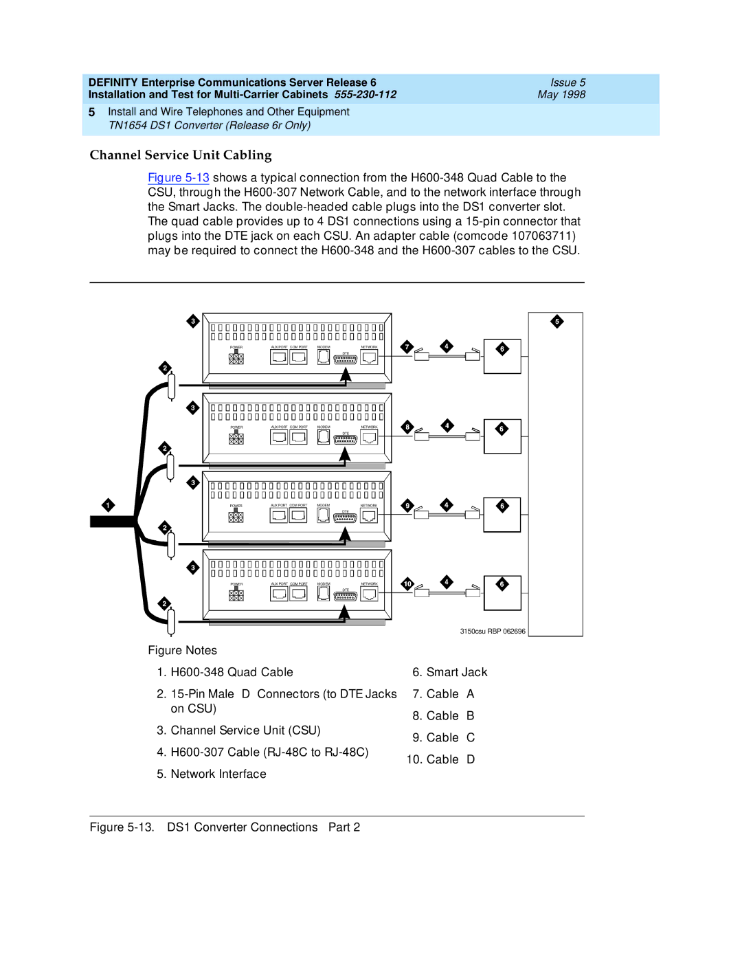 Lucent Technologies Release 6 manual Channel Service Unit Cabling, 13. DS1 Converter Connections Part 