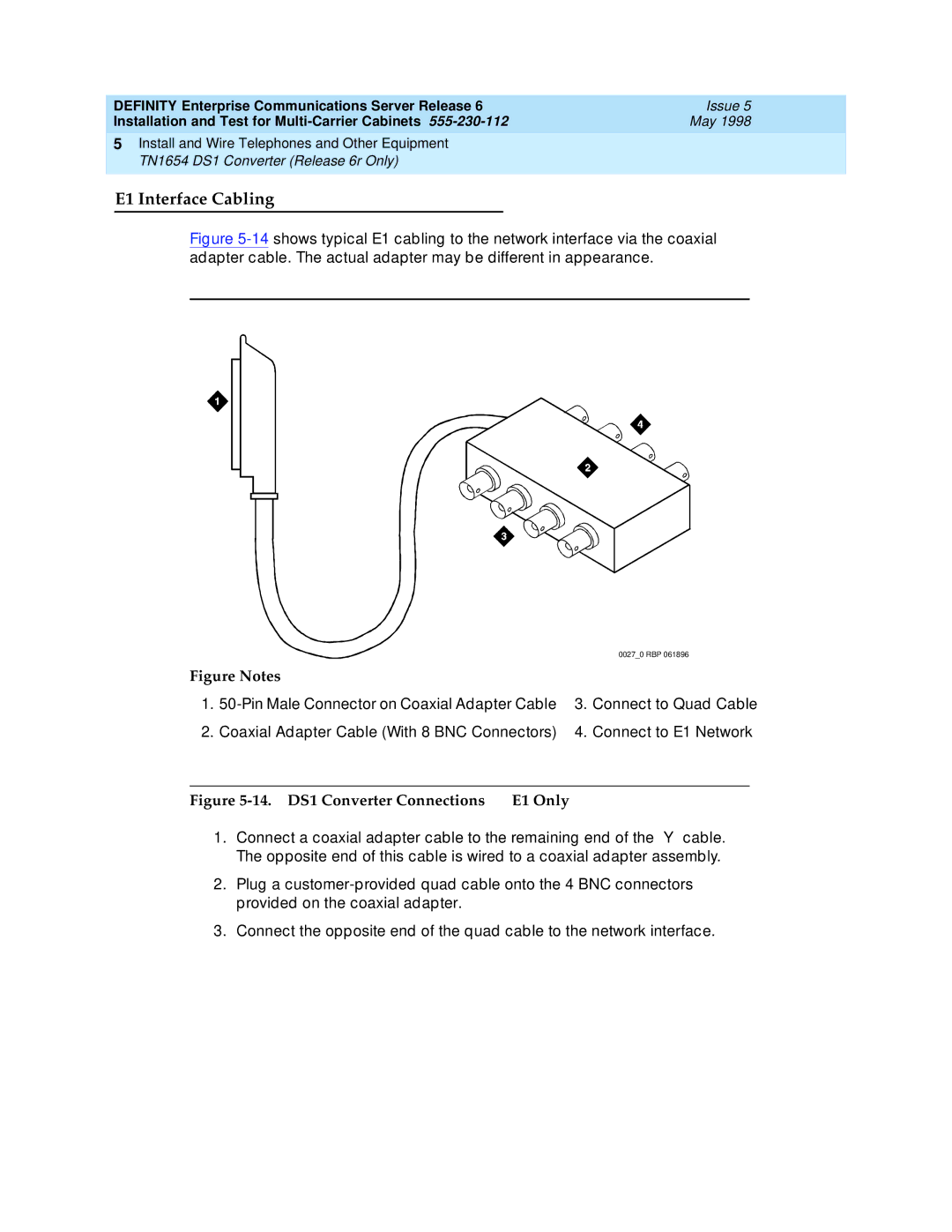 Lucent Technologies Release 6 manual E1 Interface Cabling, 14. DS1 Converter Connections E1 Only 