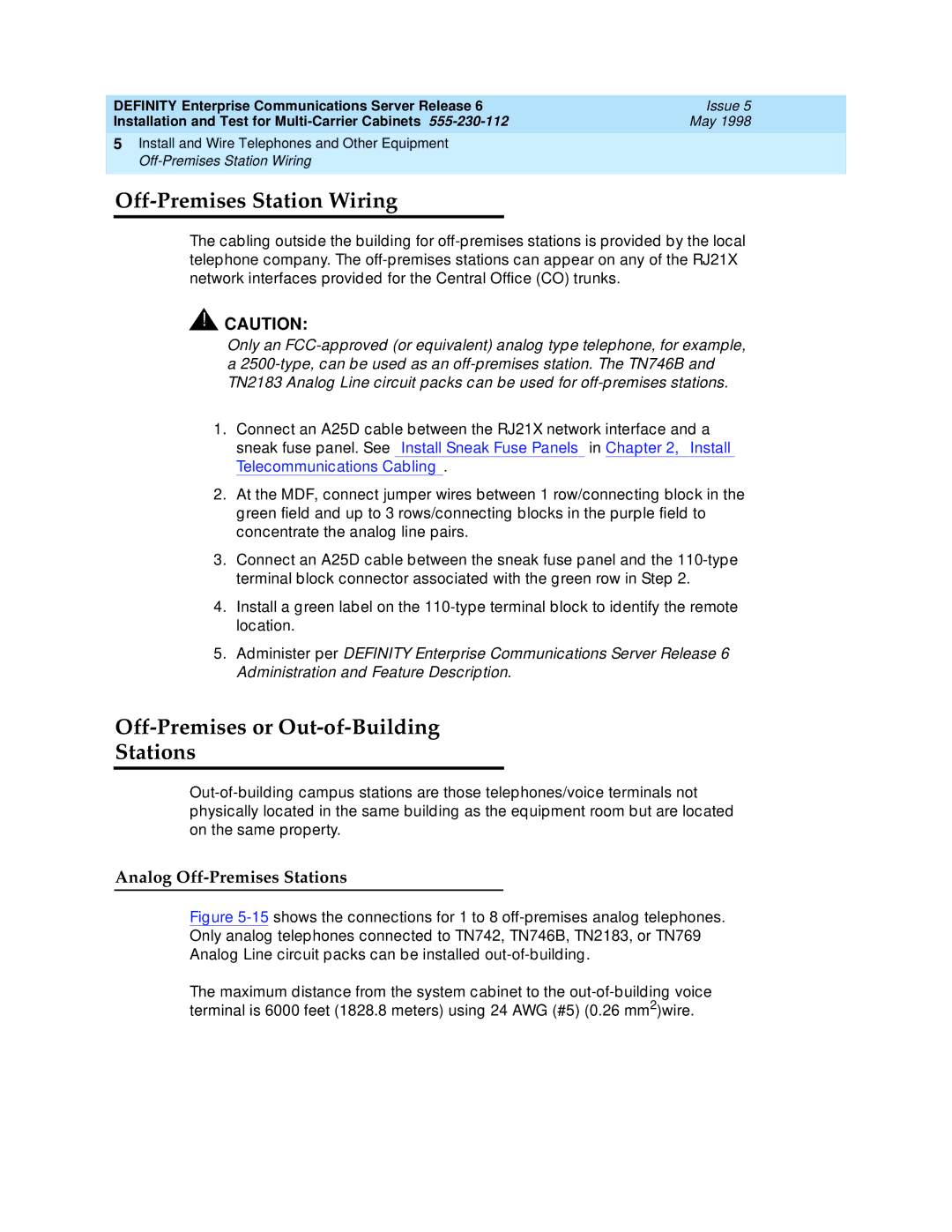 Lucent Technologies Release 6 manual Off-Premises Station Wiring, Off-Premises or Out-of-Building Stations 