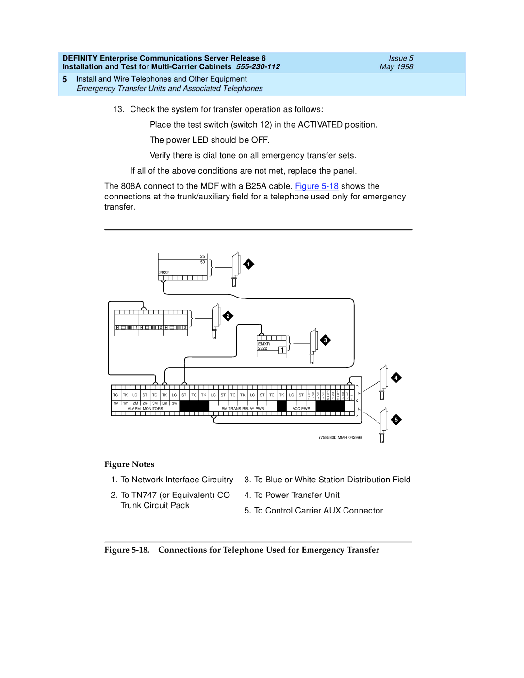 Lucent Technologies Release 6 manual Connections for Telephone Used for Emergency Transfer 