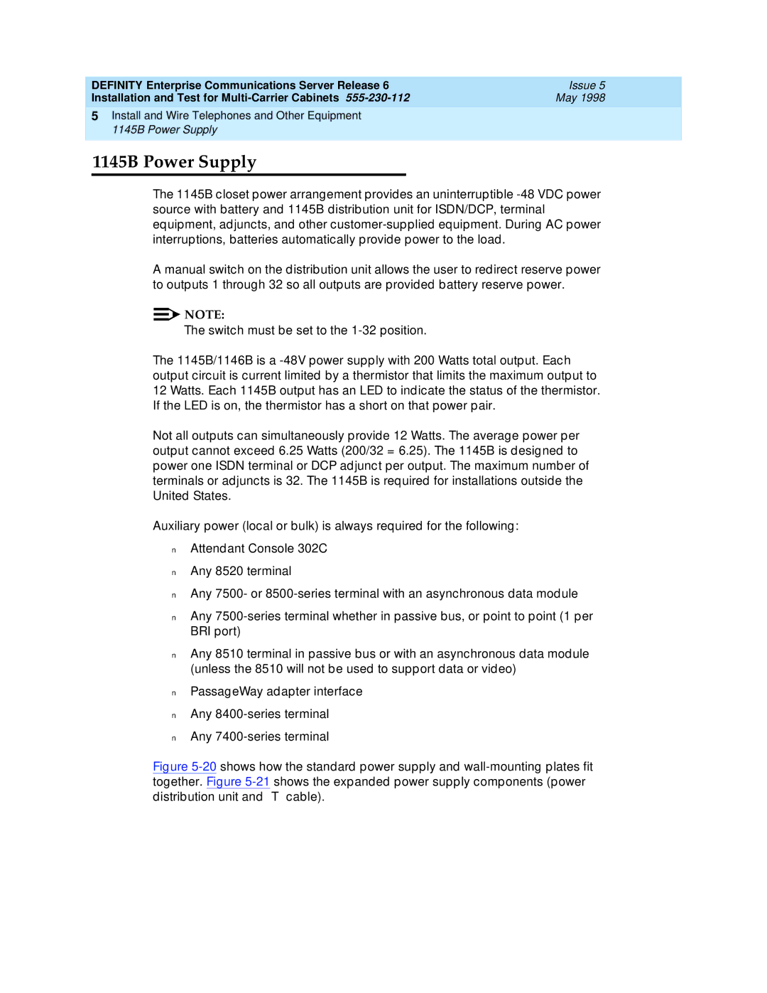 Lucent Technologies Release 6 manual 1145B Power Supply 