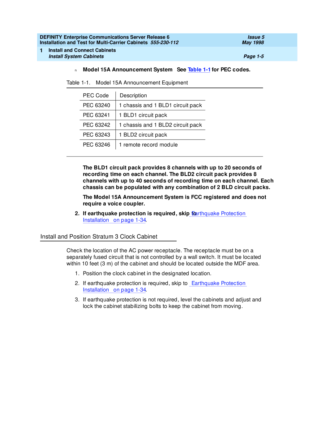 Lucent Technologies Release 6 manual Install and Position Stratum 3 Clock Cabinet 