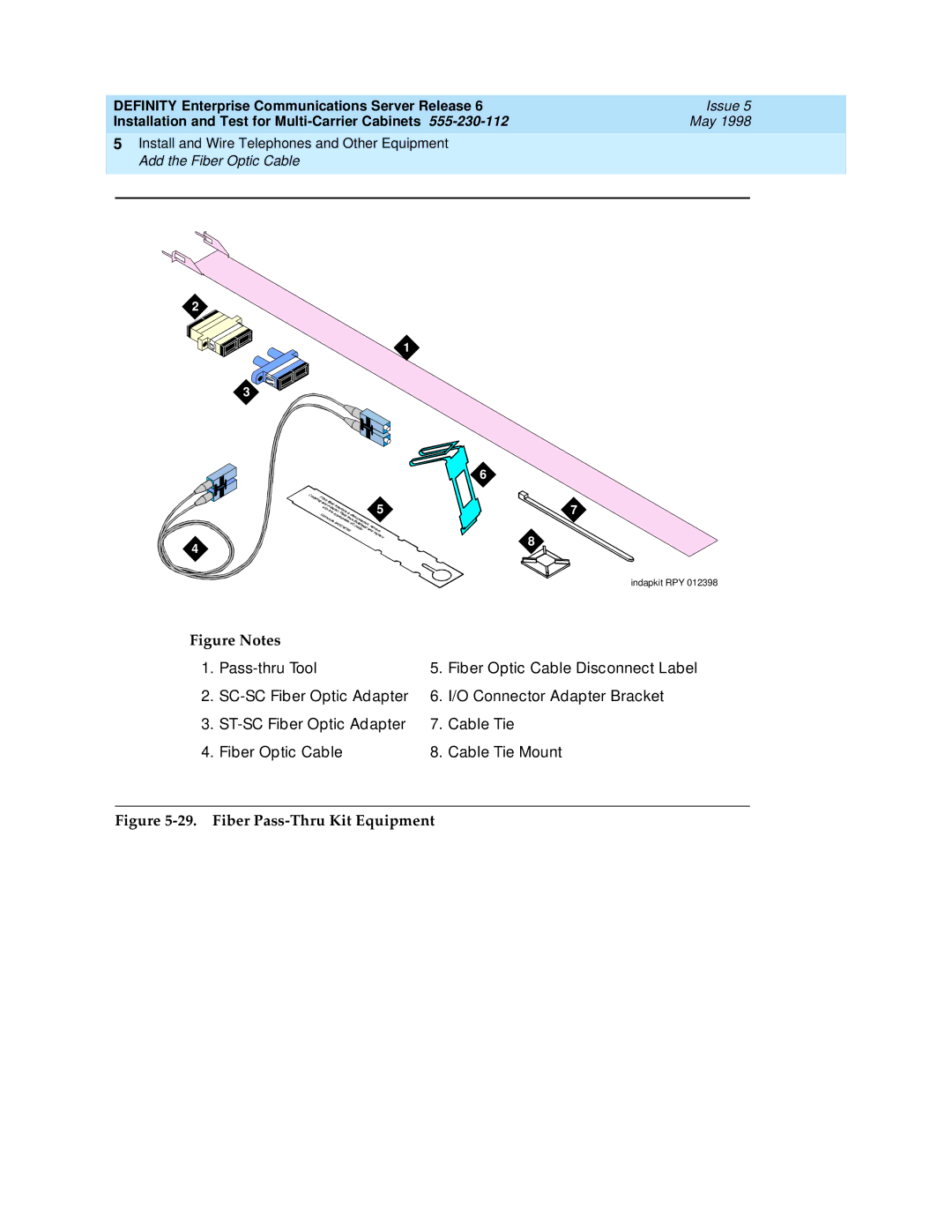 Lucent Technologies Release 6 manual Fiber Pass-Thru Kit Equipment 