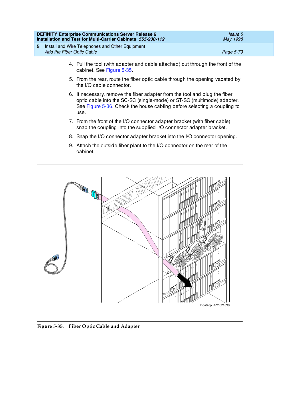 Lucent Technologies Release 6 manual Fiber Optic Cable and Adapter 