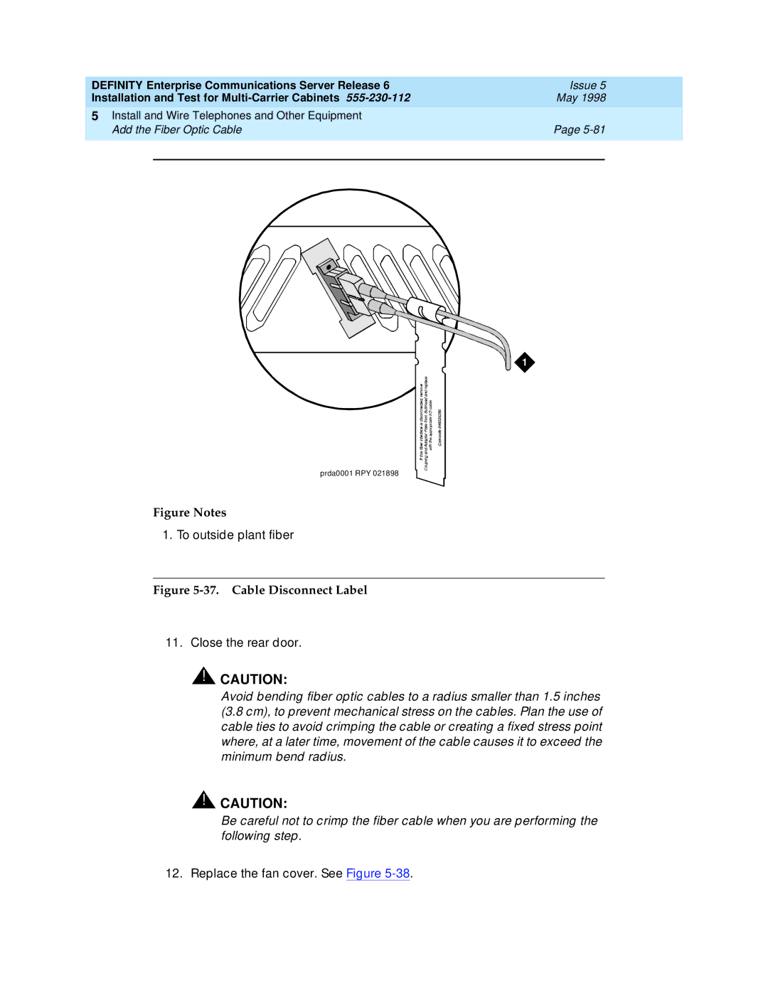 Lucent Technologies Release 6 manual Cable Disconnect Label 