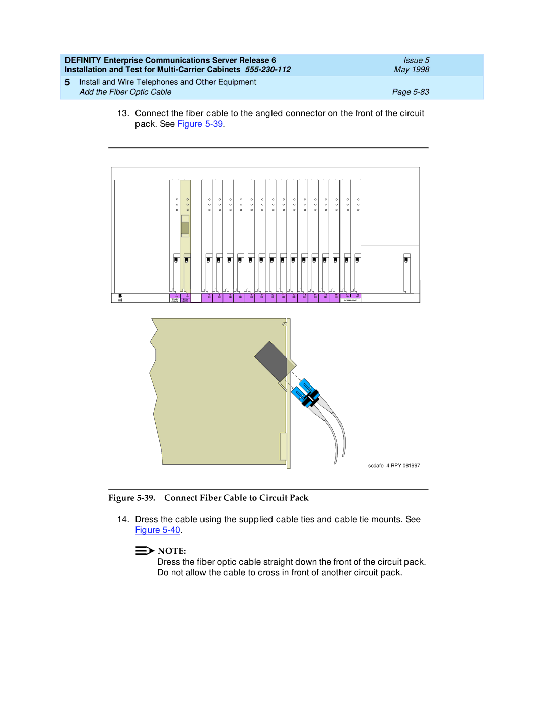 Lucent Technologies Release 6 manual Connect Fiber Cable to Circuit Pack 